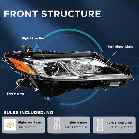 LED Headlight Assembly Fit for Toyota Camry L/LE/SE 2018-2022 Replacement Headlamp Left Driver Side Black Housing Amber Reflector in Saudi Arabia