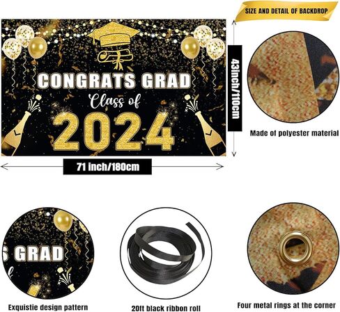 2024 Graduation Decorations, Class of 2024 Decorations 70 x12 Inch Graduations Banner and 70 x43 Inch Graduations Backdrop, Graduation Decorations Class of 2024 in Saudi Arabia