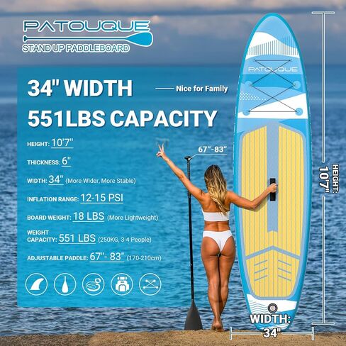 Inflatable Stand Up Paddle Board 10'7''x34'' with Durable SUP Accessories, Wide Paddleboard Stable Design, ISUP Carry Bag, Paddle, Pump, Leash, Non-Slip EVA Deck for Adults&Youth of All Skill Levels in Saudi Arabia
