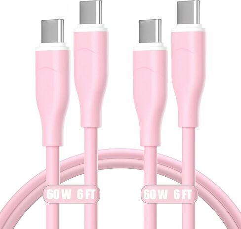 USB-C to USB-C Fast Charging Cable (2-Pack, 6ft) 60W Type C Charger Cable for Apple Certified USB C Cord Compatible with iPhone 15 Pro Max Plus Samsung S24 S23 S22 MacBook Air iPad Pro - Pink in Saudi Arabia