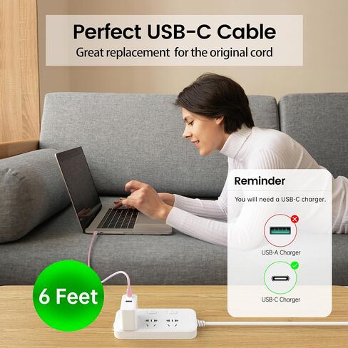 USB-C to USB-C Fast Charging Cable (2-Pack, 6ft) 60W Type C Charger Cable for Apple Certified USB C Cord Compatible with iPhone 15 Pro Max Plus Samsung S24 S23 S22 MacBook Air iPad Pro - Pink in Saudi Arabia