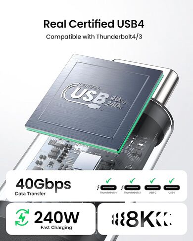 Silkland USB 4 Cable for Thunderbolt 4 Cable 4FT, 40Gbps Data Sync, 240W Fast Charging, 8K/5K@60Hz, [USB-IF Certified] Netbraid-48 USB C Thunderbolt Cable, Compatible for MacBook, iPad, Docking, SSD in Saudi Arabia