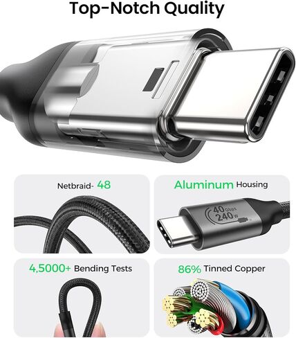 Silkland USB 4 Cable for Thunderbolt 4 Cable 4FT, 40Gbps Data Sync, 240W Fast Charging, 8K/5K@60Hz, [USB-IF Certified] Netbraid-48 USB C Thunderbolt Cable, Compatible for MacBook, iPad, Docking, SSD in Saudi Arabia