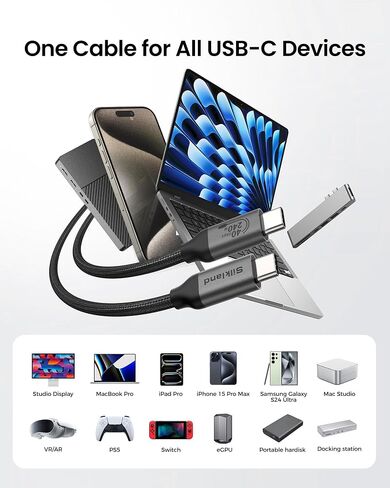 Silkland USB 4 Cable for Thunderbolt 4 Cable 4FT, 40Gbps Data Sync, 240W Fast Charging, 8K/5K@60Hz, [USB-IF Certified] Netbraid-48 USB C Thunderbolt Cable, Compatible for MacBook, iPad, Docking, SSD in Saudi Arabia