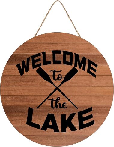 12 "X12" Round Wooden Signb for Front Door Decoration, Welcome to The Lake Wooden Sign Door Hanging for Farmhouse Porch Living Room Bedroom Front Door Kitchen Garden in Kuwait