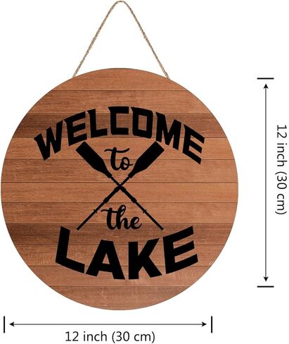 12 "X12" Round Wooden Signb for Front Door Decoration, Welcome to The Lake Wooden Sign Door Hanging for Farmhouse Porch Living Room Bedroom Front Door Kitchen Garden in Kuwait
