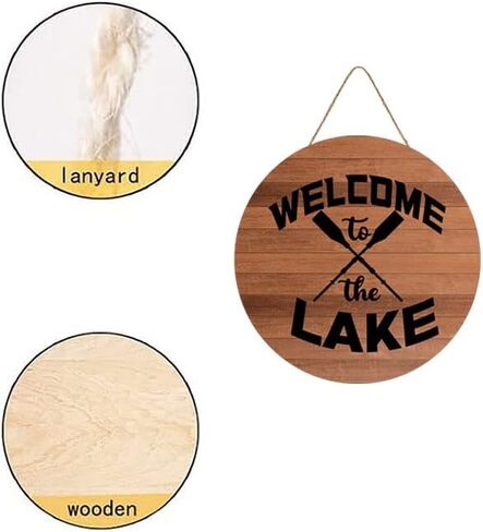 12 "X12" Round Wooden Signb for Front Door Decoration, Welcome to The Lake Wooden Sign Door Hanging for Farmhouse Porch Living Room Bedroom Front Door Kitchen Garden in Kuwait