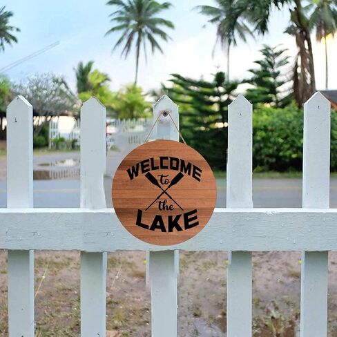 12 "X12" Round Wooden Signb for Front Door Decoration, Welcome to The Lake Wooden Sign Door Hanging for Farmhouse Porch Living Room Bedroom Front Door Kitchen Garden in Kuwait