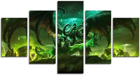 مطبوعات FXiaoy 5 قطع من لوحات قماشية World of Warcraft Art Demon Shadowmoon Valley Rage Illidan من القماش لتزيين غرفة المعيشة والمنزل مقاس 50 بوصة × 30 بوصة (بدون إطار) in Kuwait