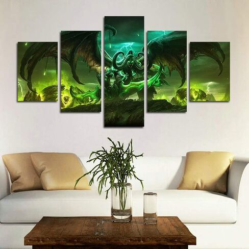 مطبوعات FXiaoy 5 قطع من لوحات قماشية World of Warcraft Art Demon Shadowmoon Valley Rage Illidan من القماش لتزيين غرفة المعيشة والمنزل مقاس 50 بوصة × 30 بوصة (بدون إطار) in Kuwait