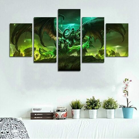 مطبوعات FXiaoy 5 قطع من لوحات قماشية World of Warcraft Art Demon Shadowmoon Valley Rage Illidan من القماش لتزيين غرفة المعيشة والمنزل مقاس 50 بوصة × 30 بوصة (بدون إطار) in Kuwait