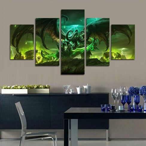 مطبوعات FXiaoy 5 قطع من لوحات قماشية World of Warcraft Art Demon Shadowmoon Valley Rage Illidan من القماش لتزيين غرفة المعيشة والمنزل مقاس 50 بوصة × 30 بوصة (بدون إطار) in Kuwait