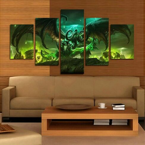 مطبوعات FXiaoy 5 قطع من لوحات قماشية World of Warcraft Art Demon Shadowmoon Valley Rage Illidan من القماش لتزيين غرفة المعيشة والمنزل مقاس 50 بوصة × 30 بوصة (بدون إطار) in Kuwait