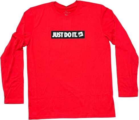 تي شيرت Nike Dri-Fit Just Do It Box Banner بأكمام طويلة للرجال (الولايات المتحدة، Alpha، X-Large، عادي، عادي، جامعة أحمر/أسود) in Saudi Arabia
