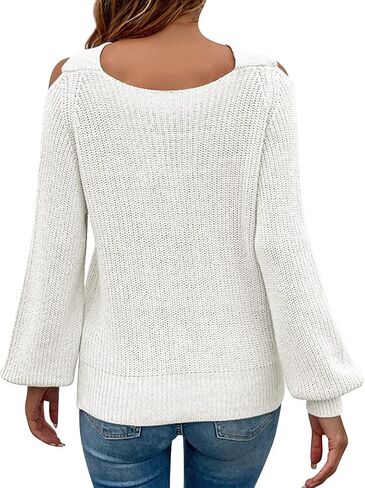 RMCMS Womens Sweaters Casual Off Shoulder Tops Crossed V- Neck Long Sleeve Knitted Crop Halter Pullover Top in Saudi Arabia