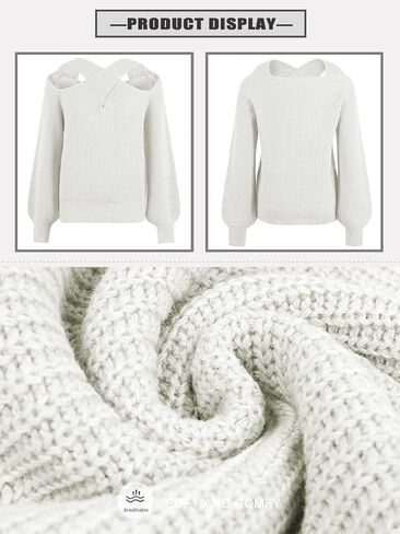 RMCMS Womens Sweaters Casual Off Shoulder Tops Crossed V- Neck Long Sleeve Knitted Crop Halter Pullover Top in Saudi Arabia