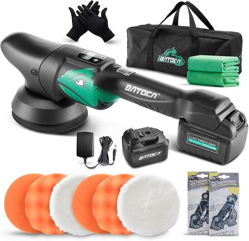 BATOCA S2 Cordless Car Buffer Polisher for Car Detailing with 1pc 5.0Ah Battery, Smart LCD Screen Display, 2000-4500 RPM Dual Action Polisher Kit for Removing Scratch in Saudi Arabia