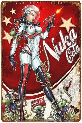 Nuka Cola Metal Sign, Bar Poster Vintage Tin Signs Man Cave Accessories Garage Backyard Wall Decor Art 12 x 8 Inch in Saudi Arabia