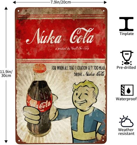 Nuka Cola Metal Sign, Bar Poster Vintage Tin Signs Man Cave Accessories Garage Backyard Wall Decor Art 12 x 8 Inch in Saudi Arabia