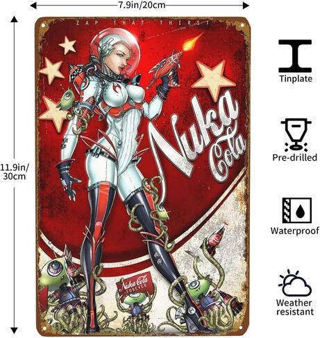 Nuka Cola Metal Sign, Bar Poster Vintage Tin Signs Man Cave Accessories Garage Backyard Wall Decor Art 12 x 8 Inch in Saudi Arabia