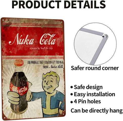 Nuka Cola Metal Sign, Bar Poster Vintage Tin Signs Man Cave Accessories Garage Backyard Wall Decor Art 12 x 8 Inch in Saudi Arabia