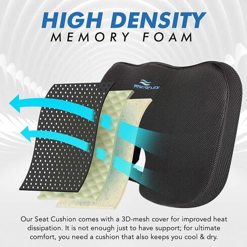 Seat Cushion for Office Chair with Adjustable Strap - High Density Memory Foam - Comfortable Coccyx, Tailbone and Sciatica Pillow for Office Chair, Wheelchair, Car Seats in Saudi Arabia