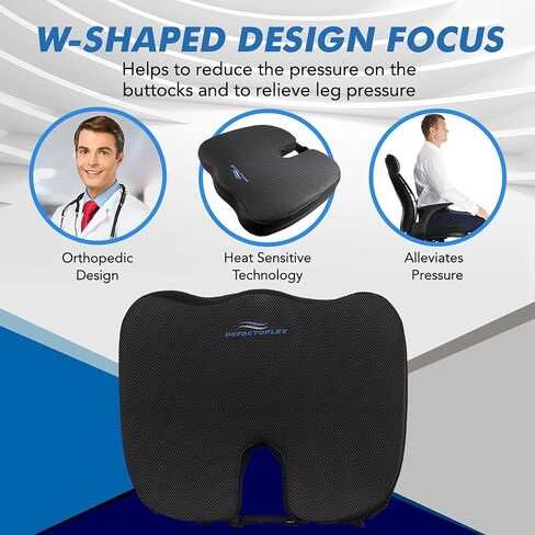 Seat Cushion for Office Chair with Adjustable Strap - High Density Memory Foam - Comfortable Coccyx, Tailbone and Sciatica Pillow for Office Chair, Wheelchair, Car Seats in Saudi Arabia