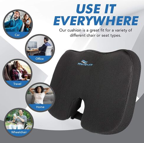 Seat Cushion for Office Chair with Adjustable Strap - High Density Memory Foam - Comfortable Coccyx, Tailbone and Sciatica Pillow for Office Chair, Wheelchair, Car Seats in Saudi Arabia