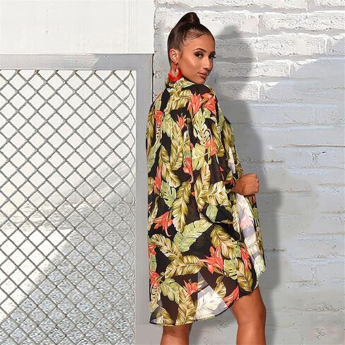 Atyfuniby Womens Floral 3 Piece Vacation Outfits Beach Long Sleeve Cover Ups Crop Cami Tops Belted Boho Shorts Sets in Saudi Arabia