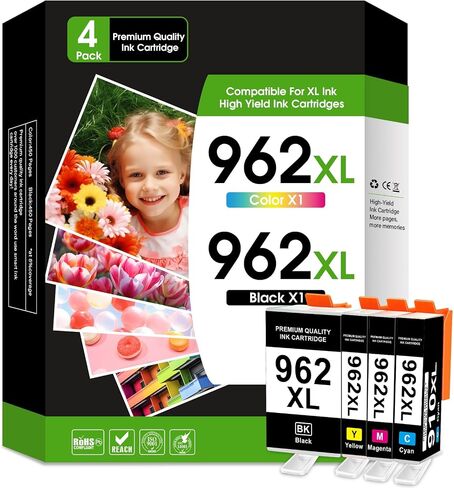 962XL Ink Cartridges Combo Pack Compatible for HP 962XL 962 Ink 962XL Ink Cartridges Works with HP OfficeJet 9015e; OfficeJet Pro 9010 9012e 9018 9020 9025e Printers (BK C Y M) 4-Packs in Saudi Arabia