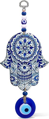 Floral Blue Hamsa Wall Art Home Blessing with Evil Eye Amulet in Saudi Arabia
