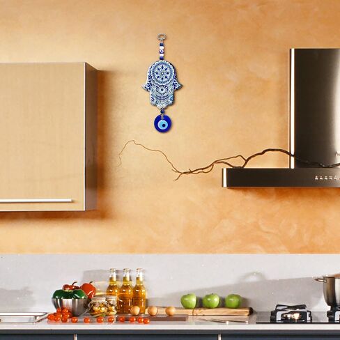 Floral Blue Hamsa Wall Art Home Blessing with Evil Eye Amulet in Saudi Arabia