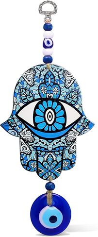 لوحة فنية جدارية على شكل زهرة همسة زرقاء اللون لمباركة المنزل مع تميمة عين شريرة in Kuwait