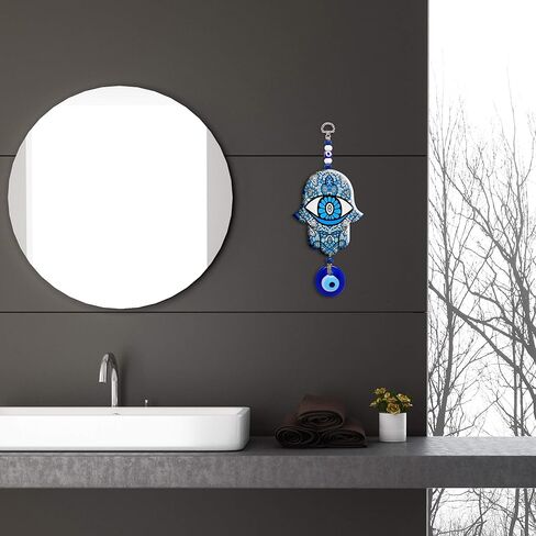 لوحة فنية جدارية على شكل زهرة همسة زرقاء اللون لمباركة المنزل مع تميمة عين شريرة in Kuwait