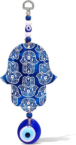 Floral Blue Hamsa Wall Art Home Blessing with Evil Eye Amulet in Saudi Arabia