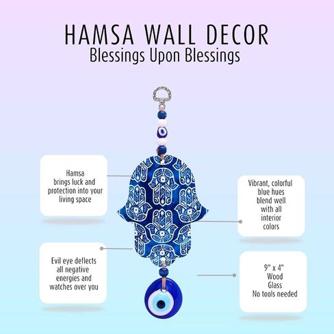 Floral Blue Hamsa Wall Art Home Blessing with Evil Eye Amulet in Saudi Arabia