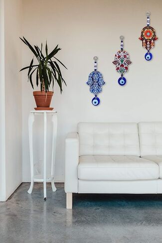 Floral Blue Hamsa Wall Art Home Blessing with Evil Eye Amulet in Saudi Arabia