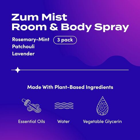 Zum Indigo Wild Mist Room & Body Spray - Aromatherapy Essential Oil Spray - Natural Body Mist & Room Spray - Rosemary-Mint, Patchouli & Lavender Scents - 4 fl oz (3 Pack) in Kuwait