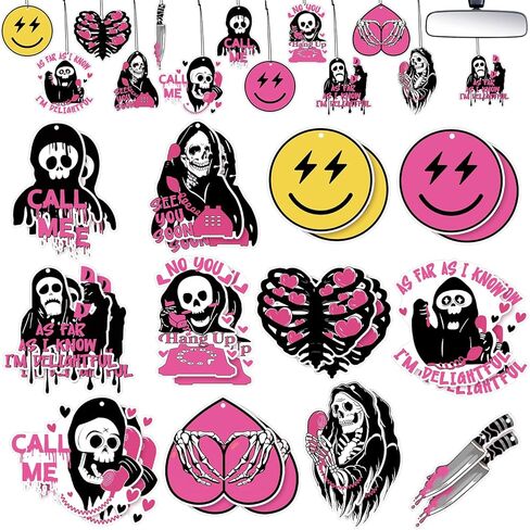 24 Pcs Horror Pink Ghost Air Fresheners for Car Car Interior Accessories Incense Chips Funny Car Rearview Mirror Pendant Hanging Ornament Vent Decoration for Girls Women Teen Gift in Kuwait