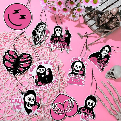 24 Pcs Horror Pink Ghost Air Fresheners for Car Car Interior Accessories Incense Chips Funny Car Rearview Mirror Pendant Hanging Ornament Vent Decoration for Girls Women Teen Gift in Kuwait