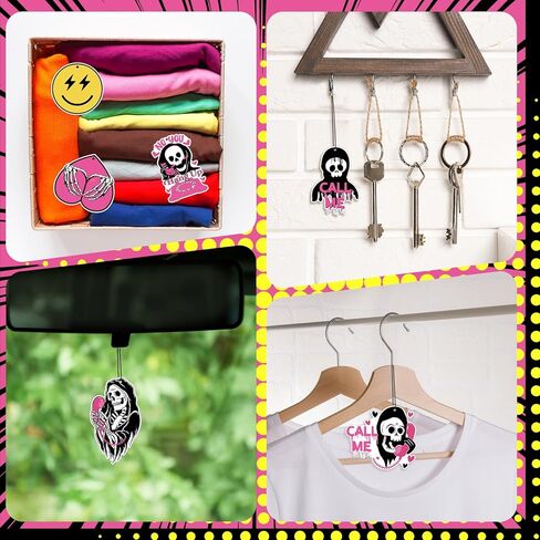 24 Pcs Horror Pink Ghost Air Fresheners for Car Car Interior Accessories Incense Chips Funny Car Rearview Mirror Pendant Hanging Ornament Vent Decoration for Girls Women Teen Gift in Kuwait