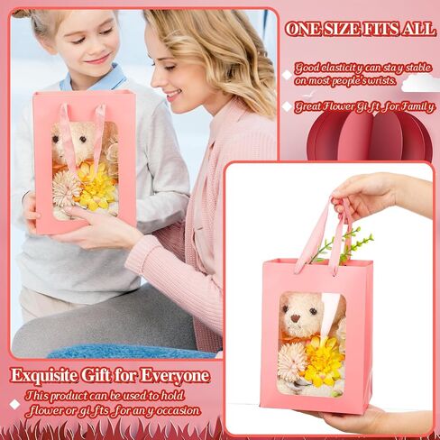 Seajan 30 Pcs Kraft Paper Gift Bags with Transparent Window 9.8 x 7.1 x 5.1 Inch Kraft Shopping Bags Bulk Flower Boxes with Handles Gift Wrap Bags for Bouquet Bridal Shopping Presents Black White Pink in Saudi Arabia