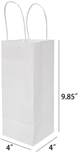 أكياس هدايا النبيذ من HEYULIGO Kraft بمقابض مقاس 10.16 سم × 10.16 سم × 9.85 سم، 50 قطعة لزجاجات مشروبات الويسكي والمشروبات لحقائب التسوق لحفلات الهدايا، وأكياس ورقية قابلة لإعادة التدوير مع مقابض لأي مناسبة (أبيض) in Saudi Arabia