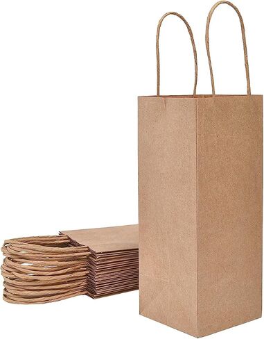 أكياس هدايا النبيذ من HEYULIGO Kraft بمقابض مقاس 10.16 سم × 10.16 سم × 9.85 سم، 50 قطعة لزجاجات مشروبات الويسكي والمشروبات لحقائب التسوق لحفلات الهدايا، وأكياس ورقية قابلة لإعادة التدوير مع مقابض لأي مناسبة (أبيض) in Saudi Arabia