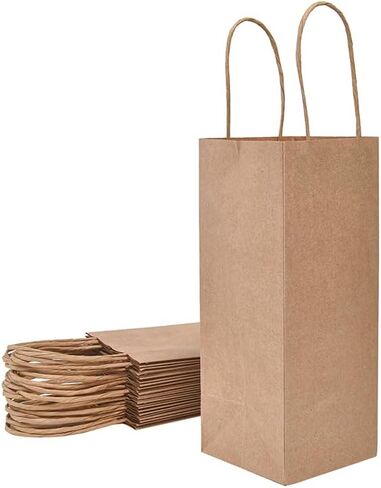 أكياس هدايا النبيذ من HEYULIGO Kraft بمقابض مقاس 10.16 سم × 10.16 سم × 9.85 سم، 50 قطعة لزجاجات مشروبات الويسكي والمشروبات لحقائب التسوق لحفلات الهدايا، وأكياس ورقية قابلة لإعادة التدوير مع مقابض لأي مناسبة (أبيض) in Saudi Arabia