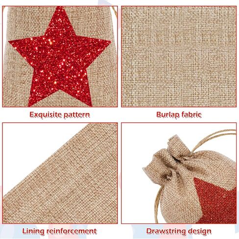 Whaline 24 Pack Patriotic Burlap Bags Glitter Star Drawstring Bags Red Blue White Star Burlap Gift Bags 4th of July Linen Jute Goody Bags for Independence Day Party Favors DIY Craft Supplies in Saudi Arabia