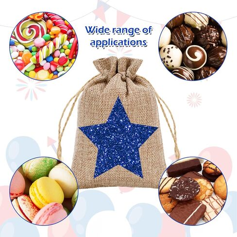 Whaline 24 Pack Patriotic Burlap Bags Glitter Star Drawstring Bags Red Blue White Star Burlap Gift Bags 4th of July Linen Jute Goody Bags for Independence Day Party Favors DIY Craft Supplies in Saudi Arabia