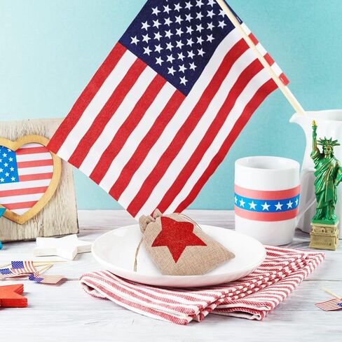 Whaline 24 Pack Patriotic Burlap Bags Glitter Star Drawstring Bags Red Blue White Star Burlap Gift Bags 4th of July Linen Jute Goody Bags for Independence Day Party Favors DIY Craft Supplies in Saudi Arabia
