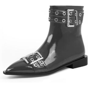 Women's Goth Pointed Toe Ankle Boots Flat Buckle Strap Booties