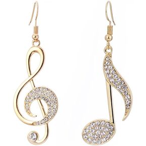 Dainty Music Note Asymmetrical Dangle Hook Earrings for Women Girls Crystal Cubic Zirconia G Clef Musical Drop Fake Huggie Hoops Earring Fashion Jewelry Gifts Christmas